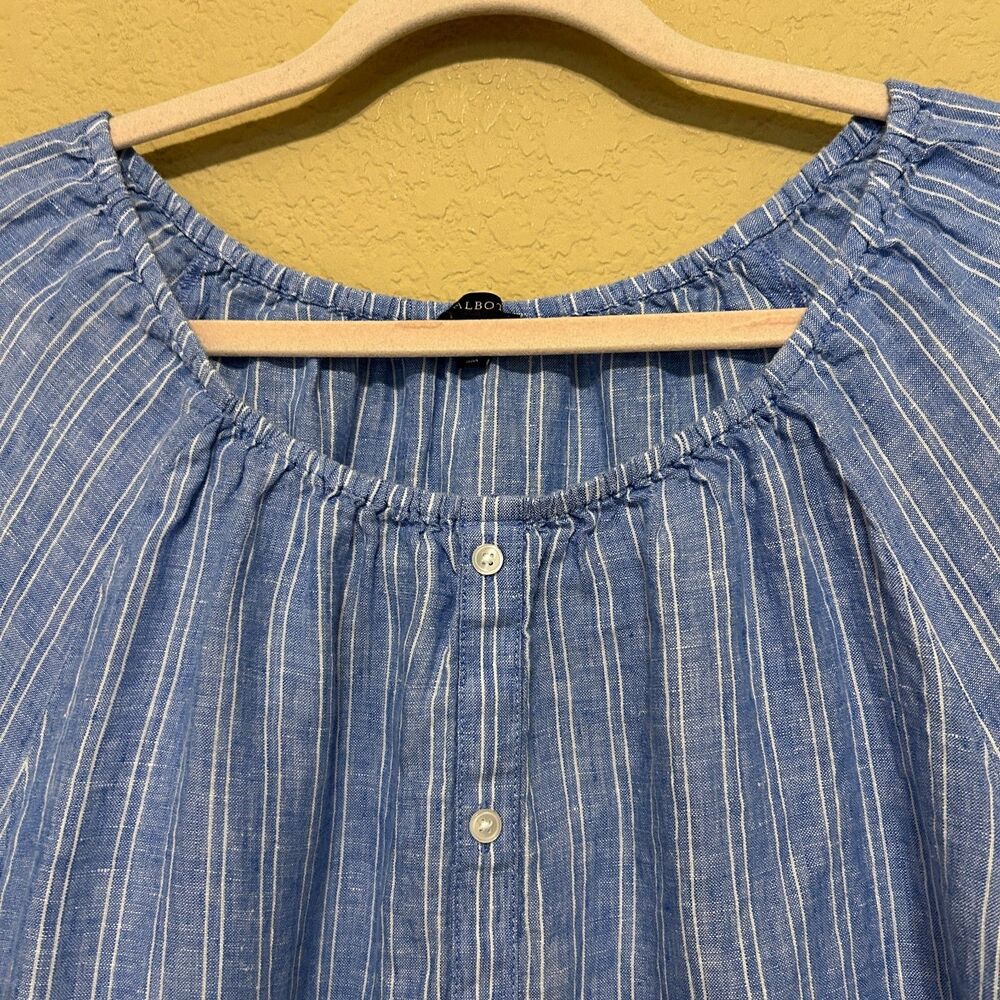 Talbots Vertical Striped Button-Front Peasant Blouse - Picture 4 of 6